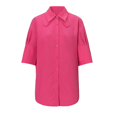 EVAOUXIU商场同双层翻领短袖衬衫上衣2026夏季新款设计感宽松衬衣