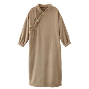 新中式法兰绒睡袍女冬季加绒加厚保暖睡裙新款睡衣珊瑚绒浴袍长款