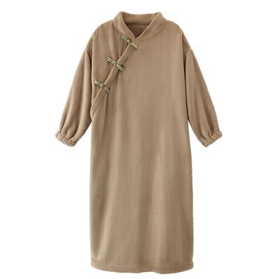 新中式法兰绒睡袍女冬季加绒加厚保暖睡裙新款睡衣珊瑚绒浴袍长款