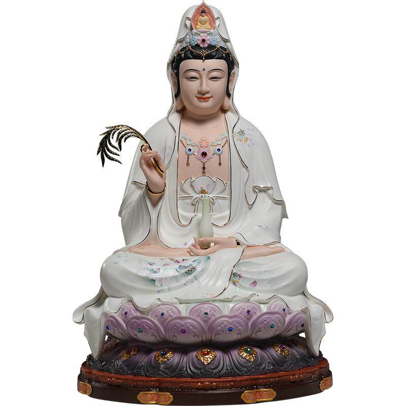 微美12至19寸坐全莲观音菩萨佛像居家供奉陶瓷家用精品观世音摆件