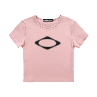 [REコンテナ] MSCHF25年夏菱形模糊印花mini修身短款短袖T恤女