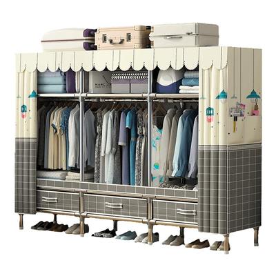 全钢架简易衣柜带抽屉