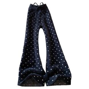 黑色波点阔腿针织裤女秋冬季宽松拖地水貂绒软糯垂感直筒休闲长裤