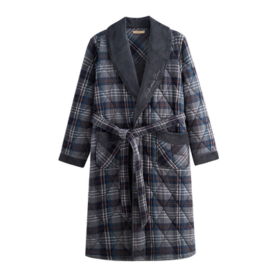 针织单面印格三夹棉关刀领男袍