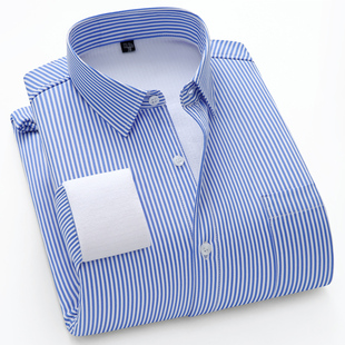 冬季保暖衬衫男蓝色条纹商务休闲长袖衬衣男加绒加厚爸爸装打底衫
