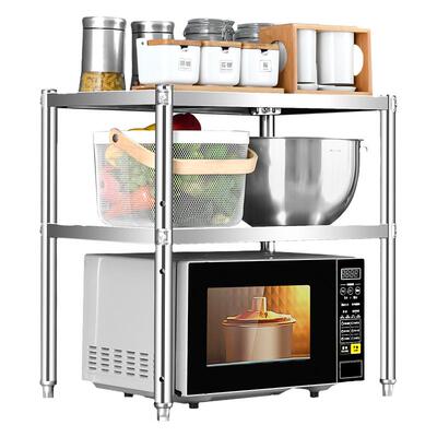 厨房不锈钢两层调料微波炉置物架