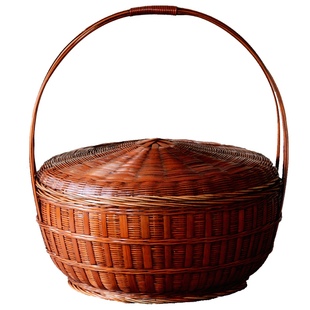 大号手提篮带盖竹编收纳筐提手篮拜神竹筐家用收纳竹篮水果竹编筐