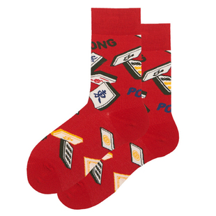 搓麻将必胜袜无骨袜子女秋冬本命年红色中筒棉袜情侣好运卡通长袜