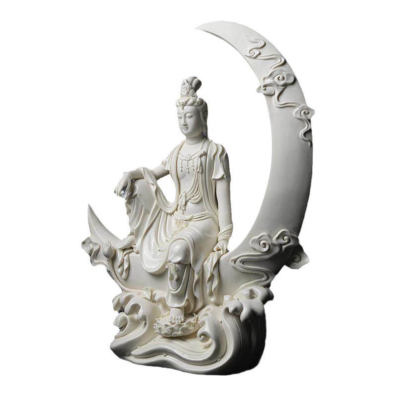 东方泥土水月观音仿古瓷雕塑摆件