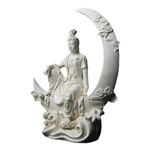 东方泥土水月观音仿古瓷雕塑摆件