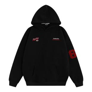 NOPASS 国潮情侣原创美式赛车字母刺绣卫衣宽松加绒连帽衫男女