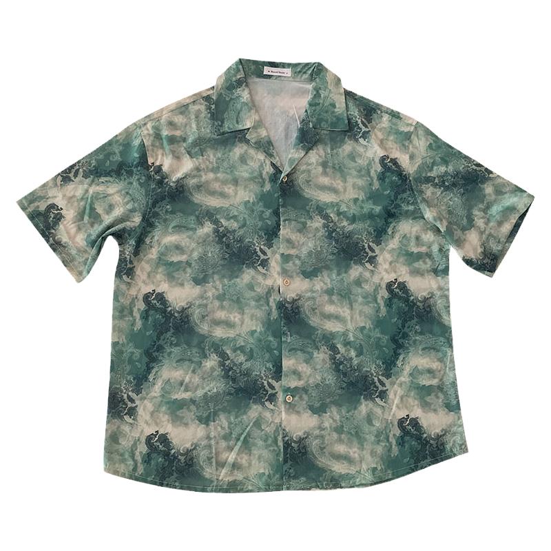 原创古着月绿色腰果花衬衫古巴领衬衫小众高级感舒适夏威夷衬衫