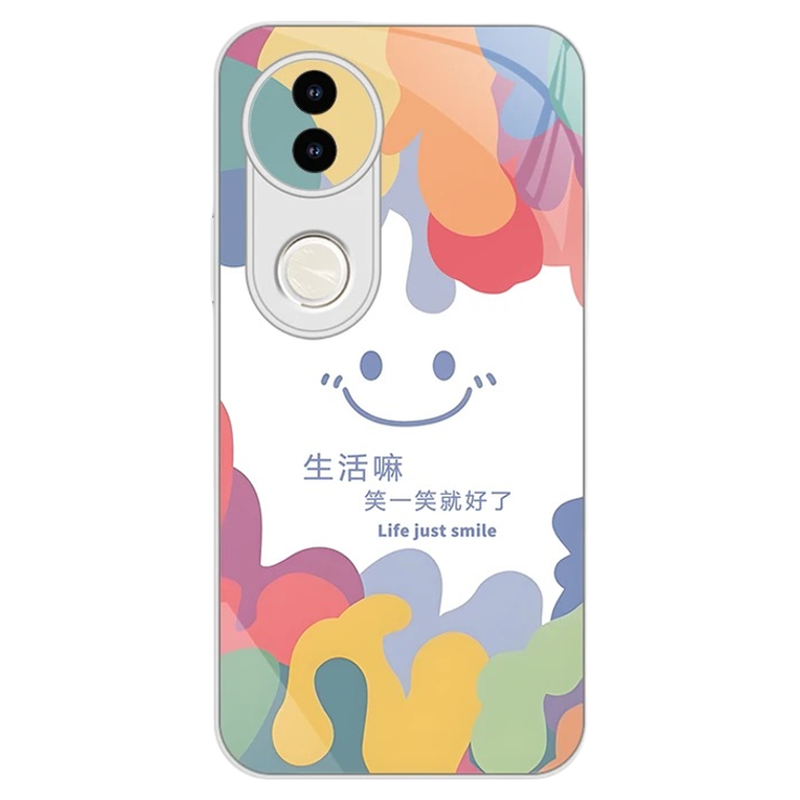 涂鸦笑脸玻璃壳适用vivos20手机壳新款简约创意s18/19外壳防摔全包高颜值小众多巴胺笑一笑手机套情侣款