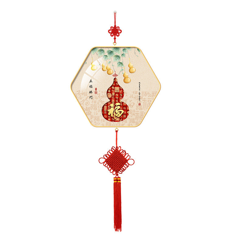 葫芦客厅餐厅挂画挂件2026年柿柿如意挂画新中式百福图中国结挂饰