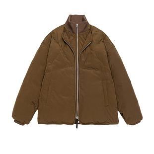 美式立领短款羽绒服男咖色宽松加厚保暖面包服大码外套2025秋冬