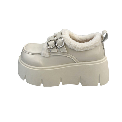 厚底增高加绒乐福棉鞋女2025秋冬新款英伦风小个子jk玛丽珍小皮鞋