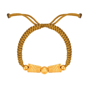 明牌珠宝古法黄金庆余长宁手链 足金年年有余手串情侣串珠AFK0374