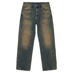 CLIMAX VISION美式复古黄泥水洗做旧显瘦直筒牛仔裤男丹宁长裤