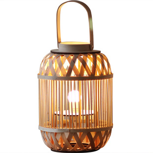复古风竹编落地风灯新中式蜡烛烛台氛围感装饰摆件创意灯笼花园