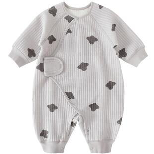 婴儿衣服新生儿秋冬夹丝保暖加厚哈衣初生儿春秋ins风宝宝连体衣