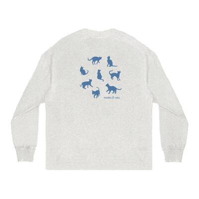 呼吸放松后背猫咪印花长袖T恤