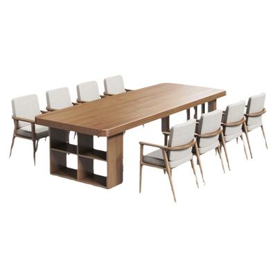 家用大长实木书柜一体写字桌北欧