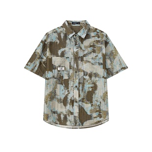 凯施迪男士短袖衬衫25年夏季新品潮流时尚艺术图案翻领短袖衬衫男