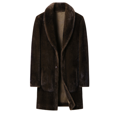 青果领两面穿仿貂毛皮草大衣