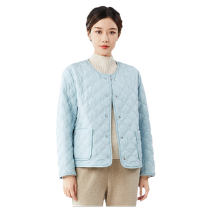 依伽依佳2023秋新款文艺简约翻领优雅纯色短款棉衣外套女ESDM013