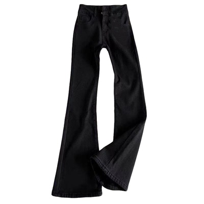 黑色加绒柳叶弯刀牛仔裤男美式高街青少年显瘦直筒微喇加厚长裤子