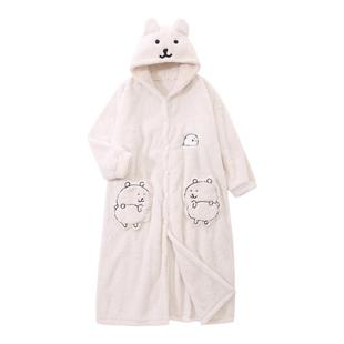 nagano自嘲熊睡衣女秋冬季珊瑚绒加绒加厚可爱卡通少女睡袍家居服