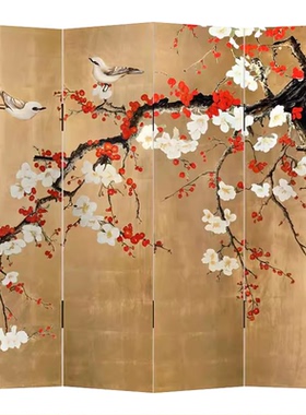 中古风金箔折叠玄关屏风隔断画