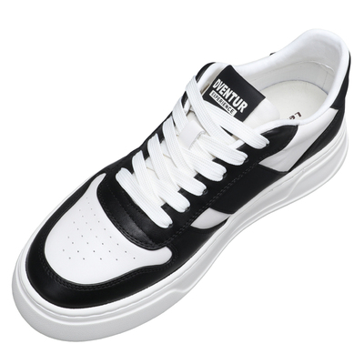 尚鞋匠真皮黑白拼色增高厚底板鞋