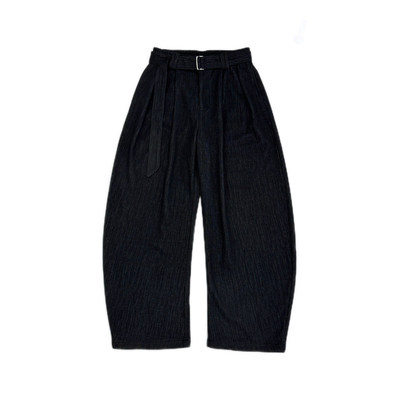 茧型绵羊毛弯刀加绒腰带休闲长裤