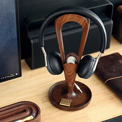 【耳机支架】黑胡桃实木头戴耳机座耳机架创意简约绕线器创木工房