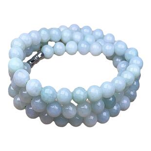 四会直供翡翠项链8mm老坑缅甸天然玉石冰糯种A货淡绿圆珠链配证书