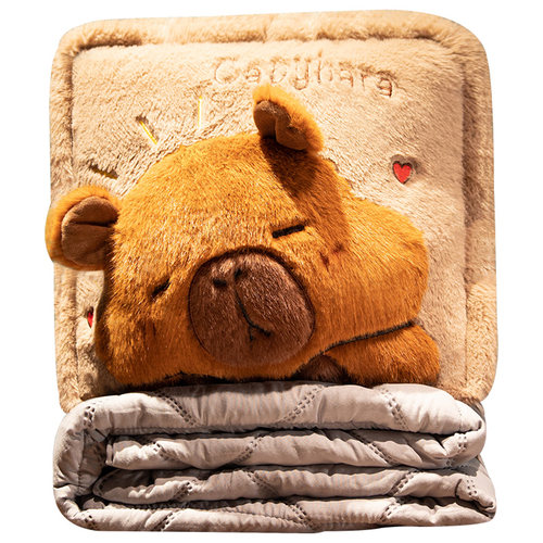 水豚抱枕被子两用加厚办公室靠枕折叠午睡枕头毯子二合一汽车靠垫