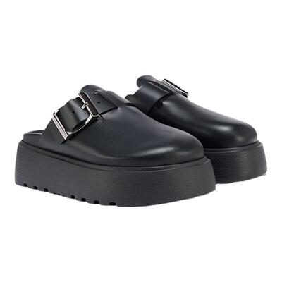 CASADEI/卡桑蒂时尚舒适Ale拖鞋 黑色厚底包头牛皮革拖鞋