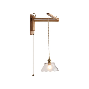 北欧伸缩折叠壁灯黑胡桃木日式楼梯功能性灯书房自带开关拉绳灯具