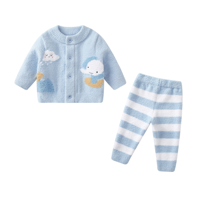 宝宝家居服半边绒套装保暖睡衣