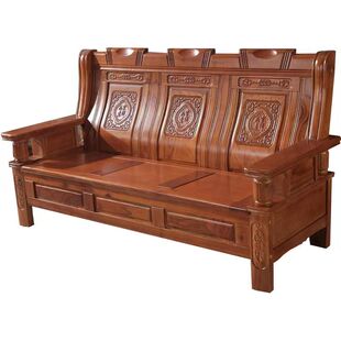 中式古典全实木沙发组合客厅农村自建房普通老式木质冬夏两用沙发