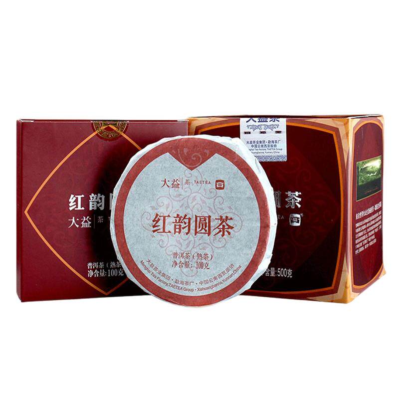 大益红韵圆茶1000g口粮茶普洱茶熟茶饼2024年2401批次100g*10盒
