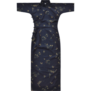 茉茉春夏 四分连袖有省半开襟中长款 复古日常棉绸旗袍 初梅