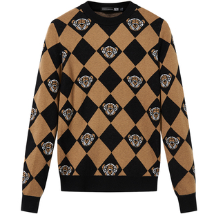 BM菱格小熊毛衣潮牌男痞帅修身打底针织衫男士羊毛衫2022秋冬新款