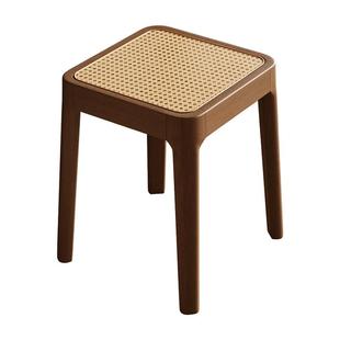 实木凳子家用可叠放备用餐桌凳结实耐用中古藤编板凳梳妆凳小方凳