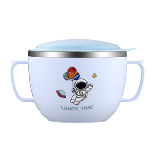 儿童吃饭碗316不锈钢宝宝双耳碗带盖防摔防烫餐具食品级家用汤碗