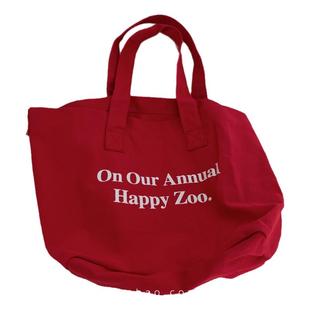 ooahz全称定制款～正番茄红配色绝了韩国加厚帆布包单肩上课包包