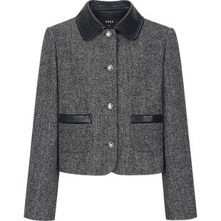 KBNE灰色短款羊毛气质毛呢外套2025秋冬新款小个子夹克上衣女装