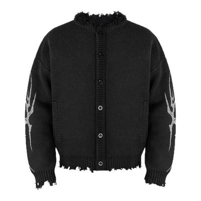 ANTIDOTE 美式破坏毛边哥特印花图腾毛衣开衫男秋冬长袖外套上衣