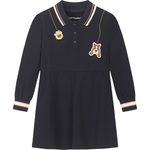 暇步士童装女童POLO裙春秋新款小童红色甜美连衣裙儿童可爱长袖裙